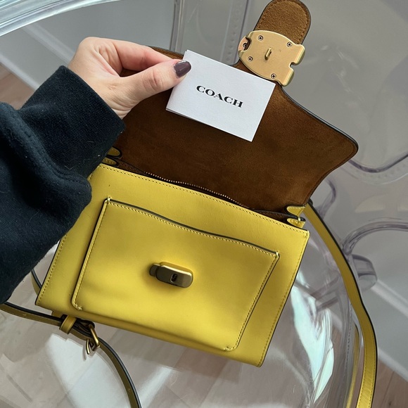 COACH Tabby Top Handle Leather Satchel in Brass/Retro Yellow - Picture 6 of 7